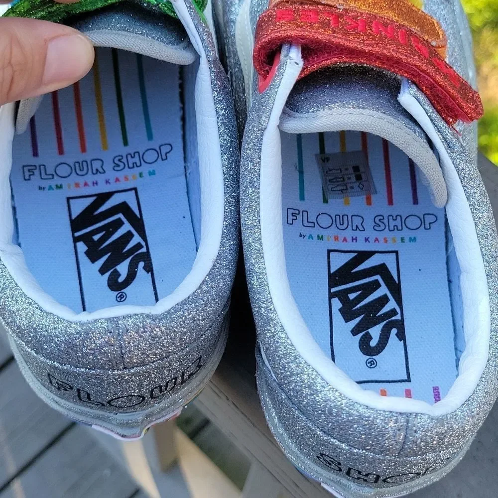 Vans x Flour Shop Silver Glitter Rainbow Sneakers Women’s 7